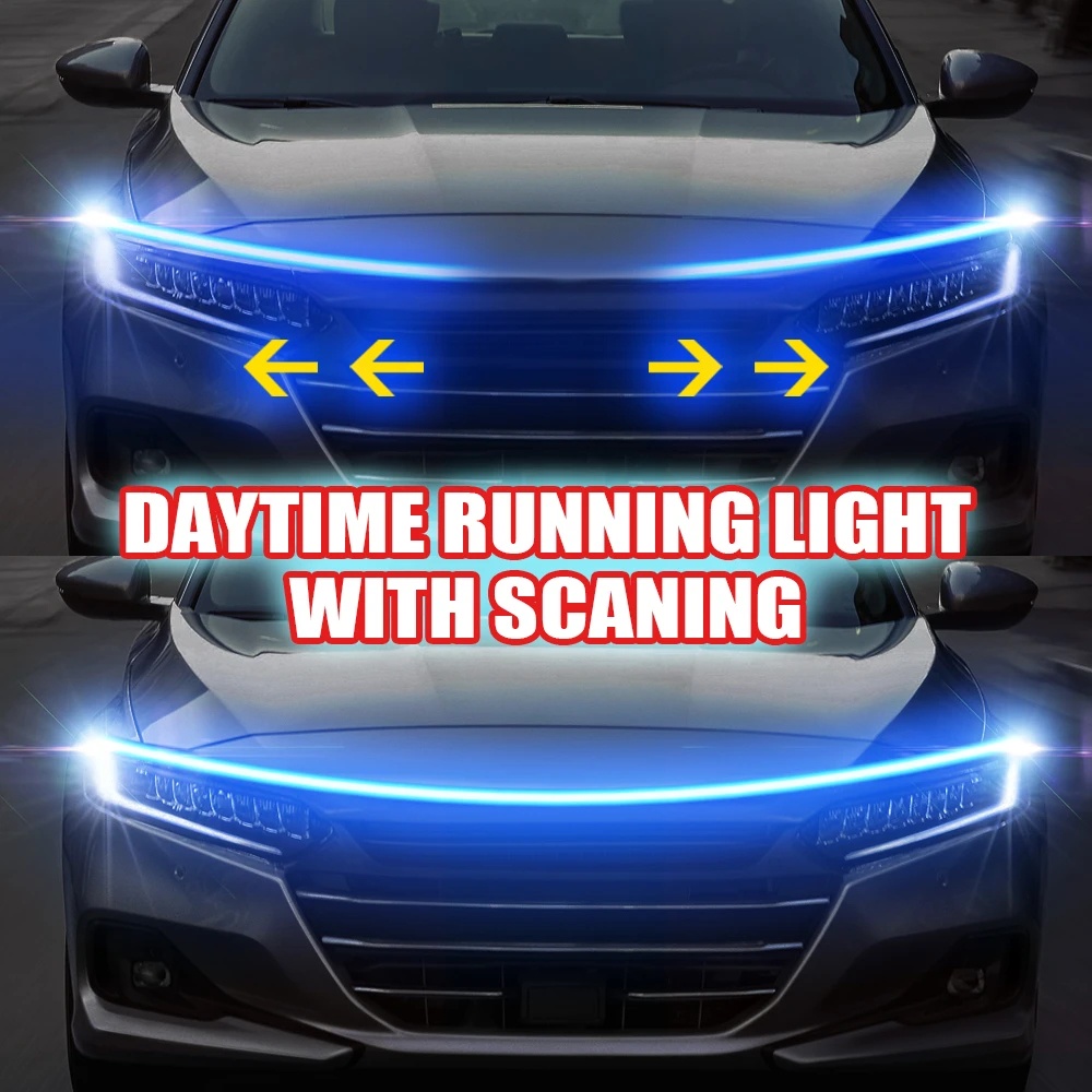 150/180cm Lampu Kap Mobil LED Strip Lampu Mobil Siang Berjalan Fleksibel Tahan Air Start Scan DRL Universal Auto Decorative Atmosphere Lamps Aksesoris Eksterior Mobil