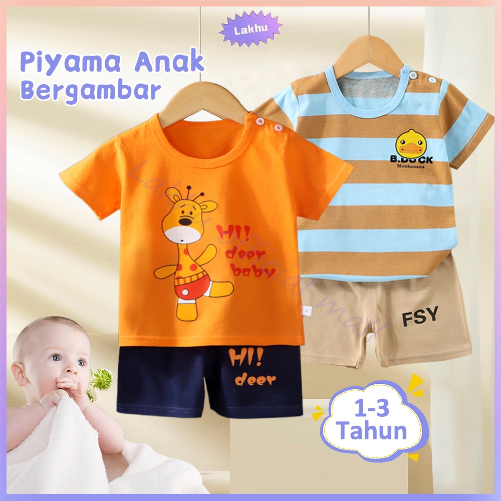 Lakhu Piyama Anak Baju Bayi Laki Laki Perempuan Setelan Anak Bayi Piyama Bayi Baju Pendek Dan Celana Pendek 0-3 Tahun