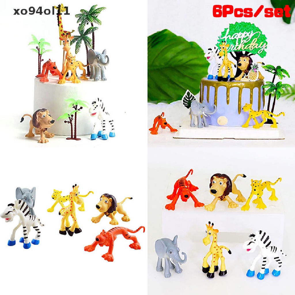 Xo 6Pcs/set Rumah Boneka Miniatur Safari Hewan Ornamen Mikro Dekorasi Lanskap Harimau Singa Gajah Zebra Boneka Dekorasi Kue OL