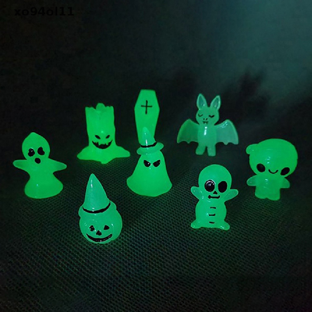 Xo 1 /4/8Pcs Halloween Resin Luminous Desktop Decor Lucu Kartun Hantu Tengkorak Labu Neon Ornamen Hadiah Selamat Halloween Nikmat OL