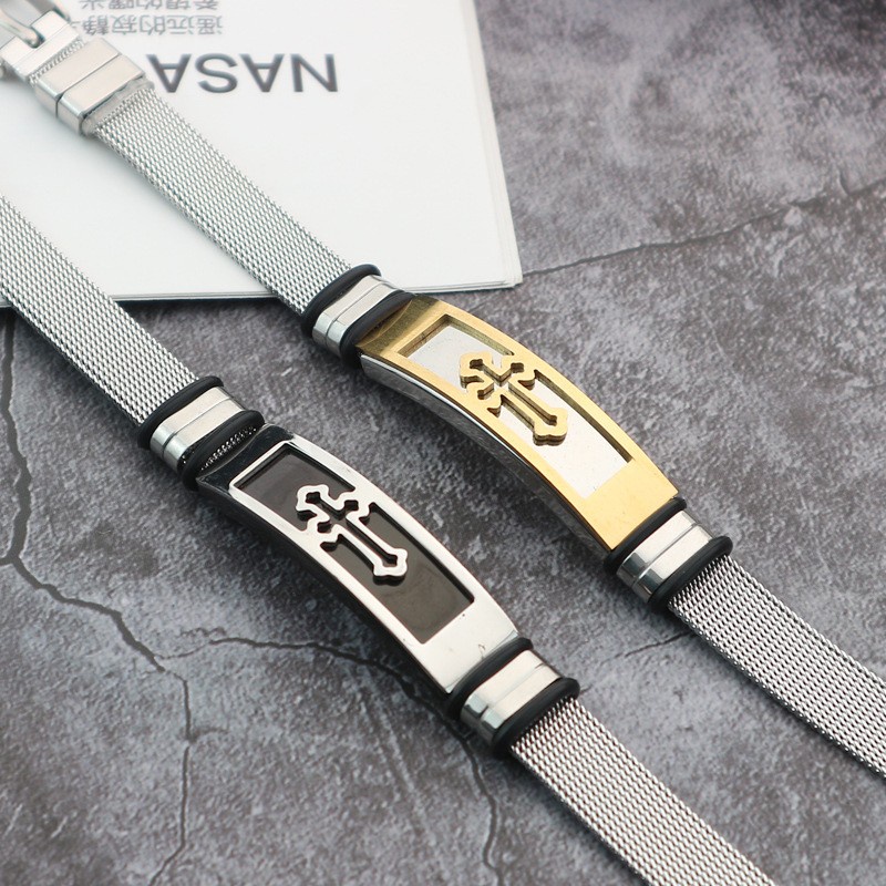 Z H Perhiasan Stainless Steel Salib Gelang Pria Dan Wanita Fashion Adjustable Gelang Retro Hip Hop Rock Pesta Perhiasan Aksesoris