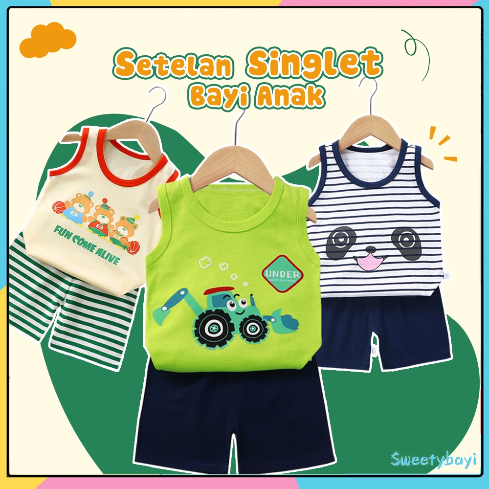 SweetyBayi Baju setelan bayi anak tanpa lengan Setelan kaos anak import Piyama anak set