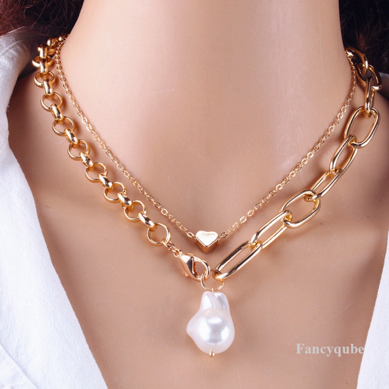 2pcs/set Goth Baroque Pearl Coin Portrait Pendant Kalung Untuk Wanita Vintage Multi Layer Link Chain Necklace Punk Jewelry