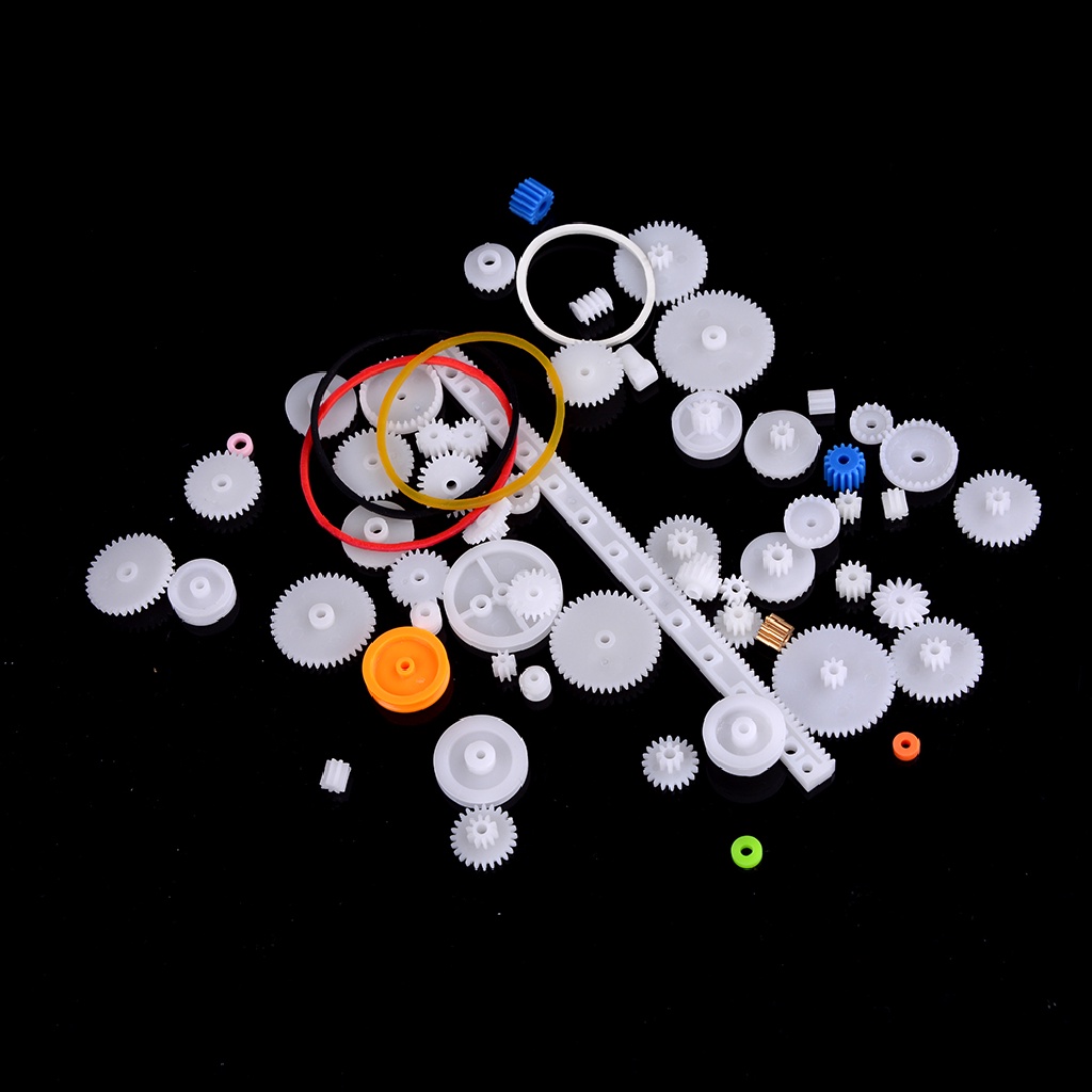 [HeavenDenotation] 60pcs Gear Set Plastik DIY Rak Pulley Sabuk Cacing Single Double Gears HDV