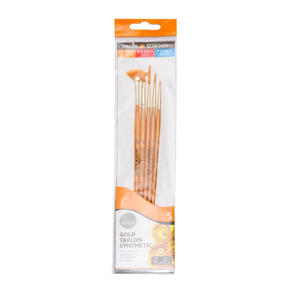 

Daler Rowney Kuas Lukis Cat Air / Akrilik Simply Gold Taklon SH Brush Set 5pcs #1