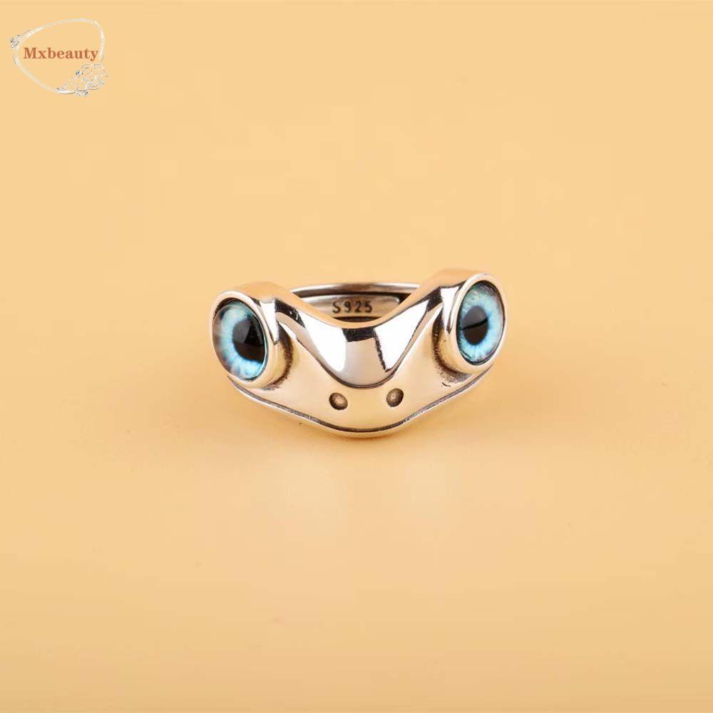 Mxbeauty Cincin Mata Setan Unisex Sederhana Bentuk Kodok Beruntung Paduan Mata Biru Wanita Rings