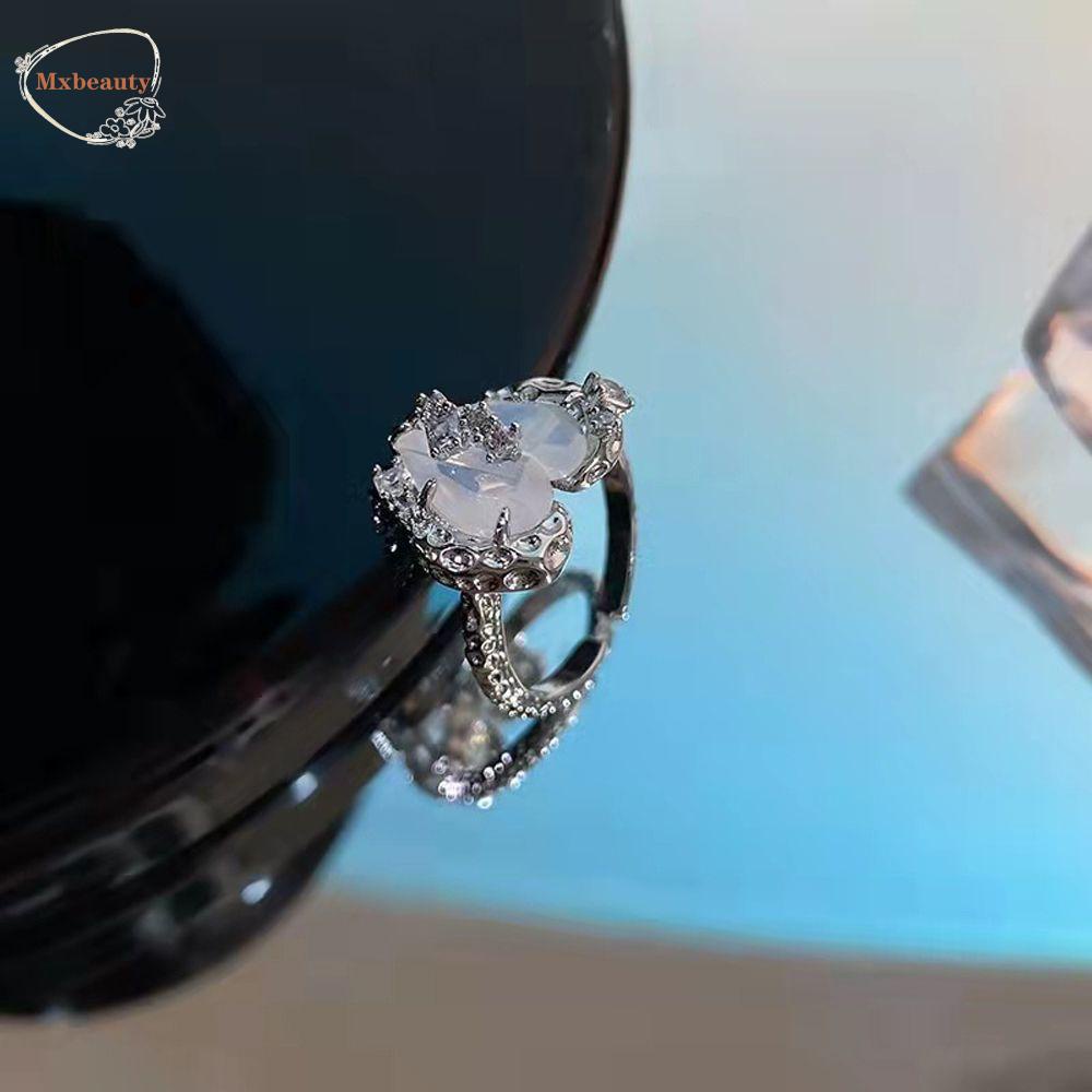 Mxbeauty Wanita Membuka Cincin Pesta Pernikahan Temperamen Jantung Sederhana Kristal Ekor Rings