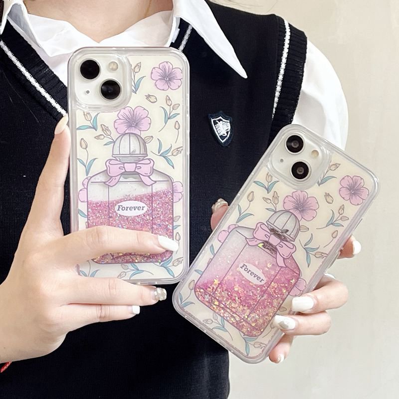 Fashion Quicksand Shine Forever Perfume Girl Woman Soft TPU Case HP iP iPhone 12 13 14 Pro Max 11 FTD Casing Apple