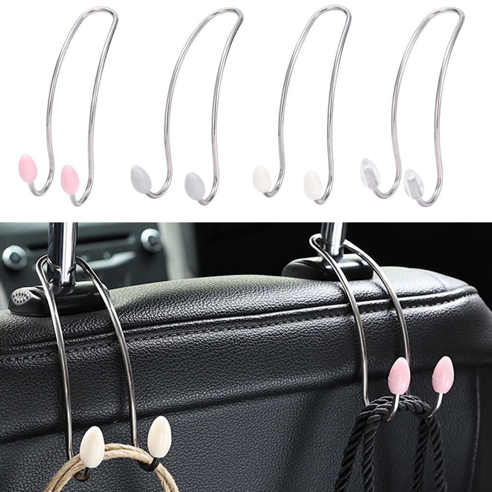 Universal Car Seat Headrest Stainless Steel Storage Hooks/Tempat Gantungan Kursi Belakang Kendaraan Mobil Untuk Tas Handbag &amp; Baju &amp; Sembako/Otomotif Organizer Double Hooks