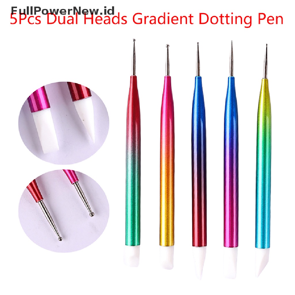 Power 5Pcs Dual Ended Dotg Pen Rhinestone Picker Lilin Pensil Nail Art Alat Manicure ID