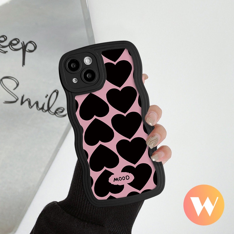 Oil Paint Love Heart Wavy Edge Case For Infinix Hot 9 12 11 10 Play Note 12 G96 10Pro Smart 6 5 4 Plus Hot 11s 10s 20s 8 12 Pro 12i 20 9 10 10Lite Pink Black Love Soft Tpu Cover