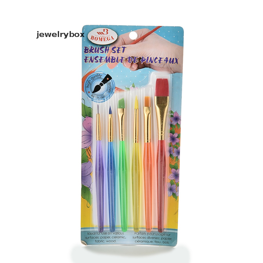 [jewelrybox] 6pcs/set Kuas Cat Set Gagang Nilon Baru Brush Kid Watercolor Drawing Paing Boutique