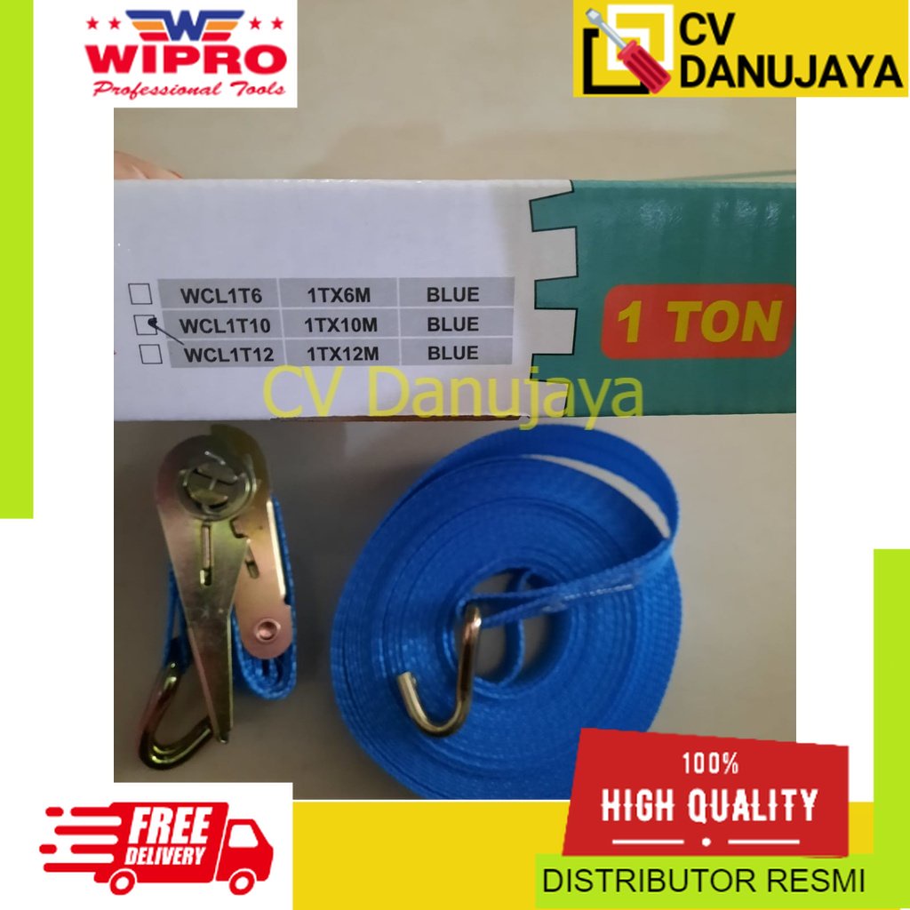 WIPRO TREK BELT / TALI PENGIKAT BARANG 1"x10 meterx1TON / RACHET TIE DOWN / IKAT TALI BARANG