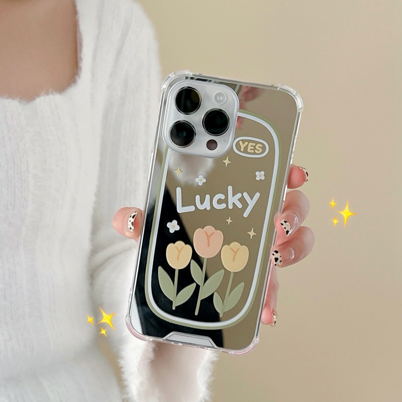 [Anti Jatuh Cermin] Pretty Makeup Silicone Soft Case IPhone 6S 7 8 Plus X XR XS Max IPhone 11 12 13 14 Pro Max 14 Plus 7+8+12 13 Mini Wanita Cewek Pretty Ya Bunga Tulip Keberuntungan