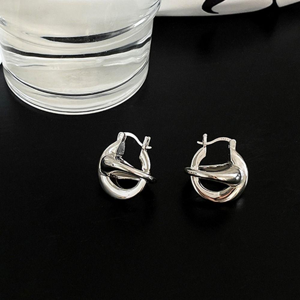 NEEDWAY Wanita Anting Stud Trendi Stylish Putaran Persilangan Niche Desain Perhiasan Fashion Geometris Tembaga Gaya Korea Earrings