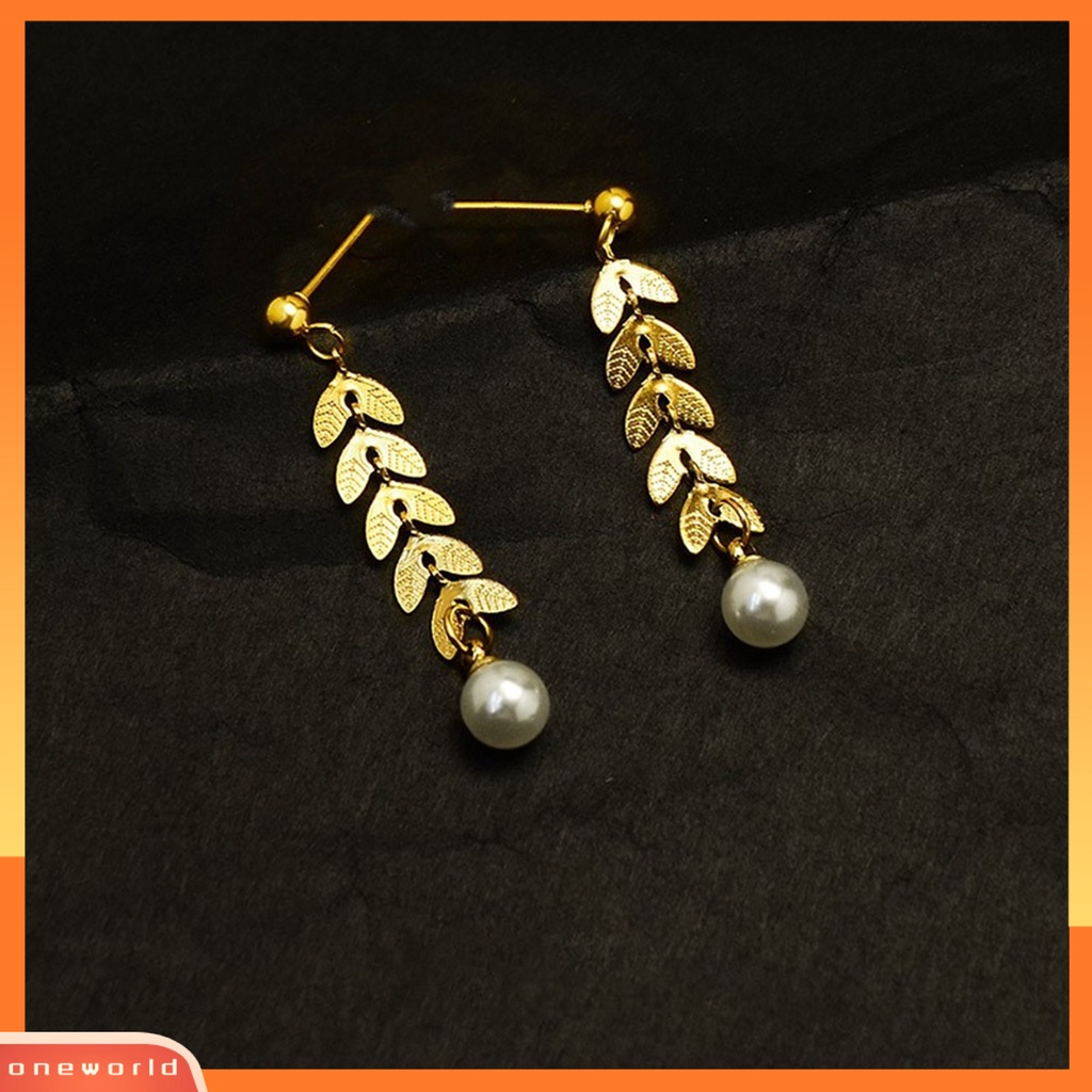 [EONE] 1pasang Anting Pejantan Bersinar Mutiara Imitasi Rumbai Desain Geometris Bentuk Reguler Dekorasi Colorfast Lady Elegan Anting Panjang Aksesoris Pakaian