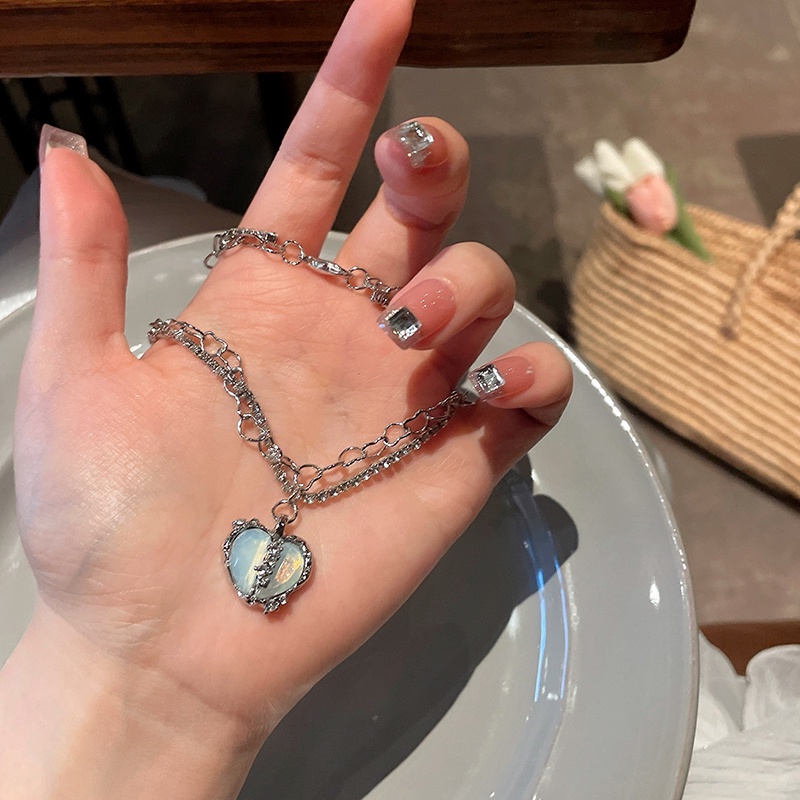 Papaozhu Mewah Rantai Ganda Zirkon Berkilau Jantung Liontin Kalung Untuk Wanita Gadis Chic Bersinar Berlian Imitasi Rantai Tulang Selangka Bergaya Perhiasan Leher