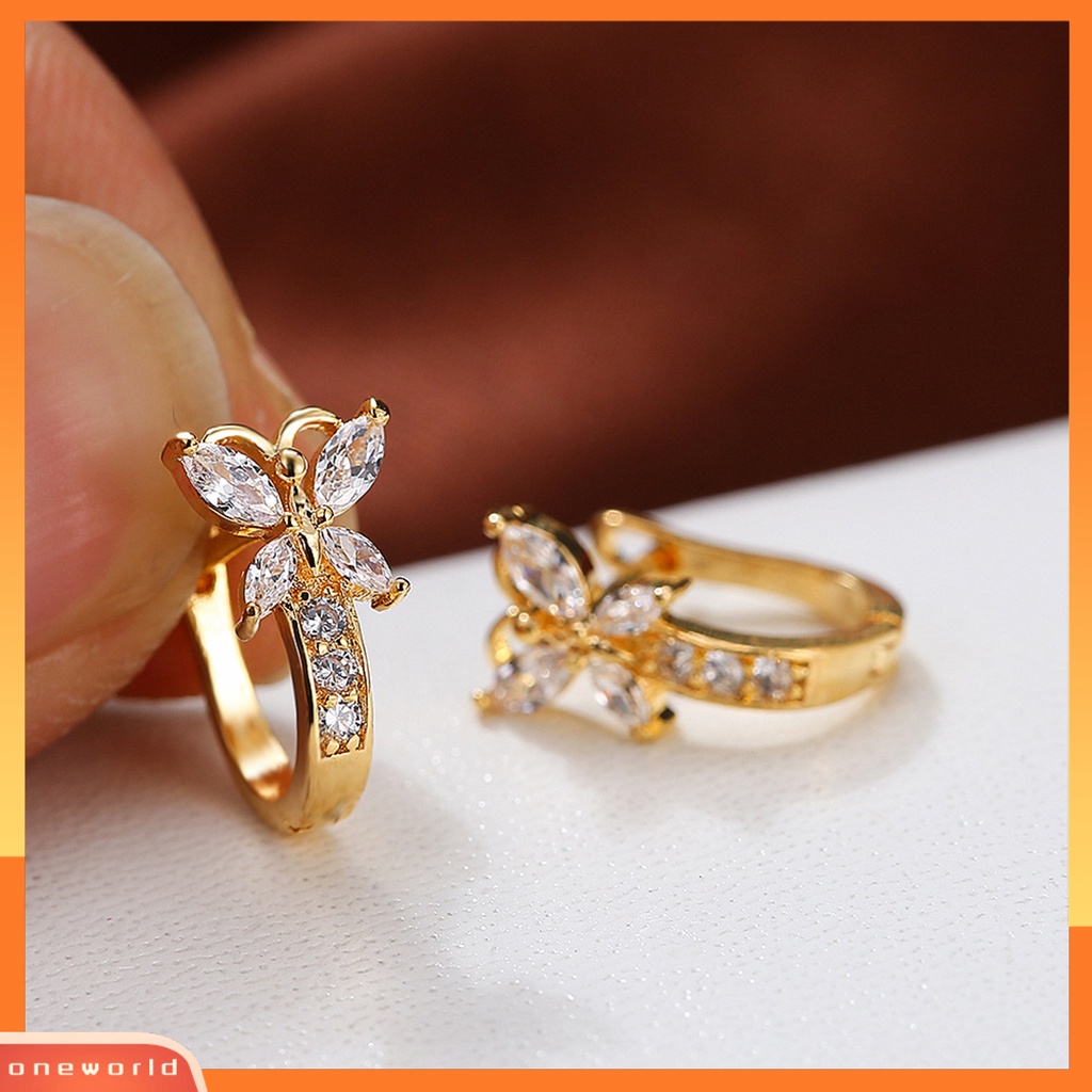 [EONE] 1pasang Anting Hoop Vintage Pendek Gaya Pastoral Shiny Cubic Zirconia Hias Hadiah Valentine Wanita Berbentuk Kupu-Kupu Menjuntai Anting Gadis Perhiasan