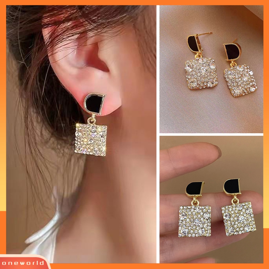 [EONE] 1pasang Anting Pejantan Hitam D Geometris Elegan Retro Mewah Hypoallergenic Berlian Imitasi Square Menjuntai Earrings Fashion Perhiasan