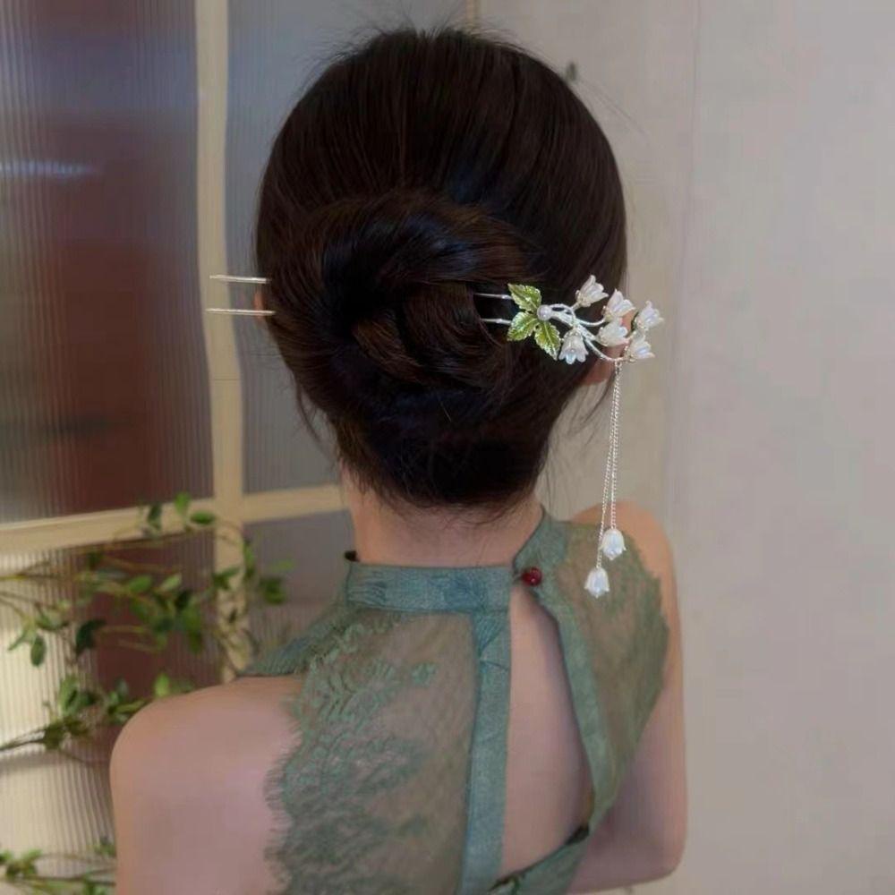 Agustinina Tusuk Rambut Bunga Hanfu Rumbai Manis Elegan Untuk Anak Perempuan Butterfly Cheongsam Untuk Wanita Jepit Rambut Berbentuk U