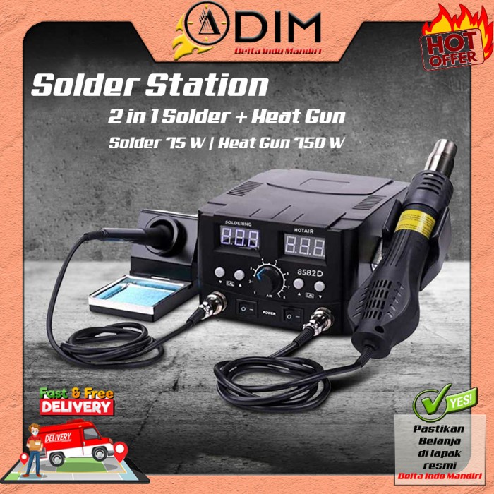 Soldering Station 2 in 1 Solder + Hot Air Heat Gun 750W - 8582D