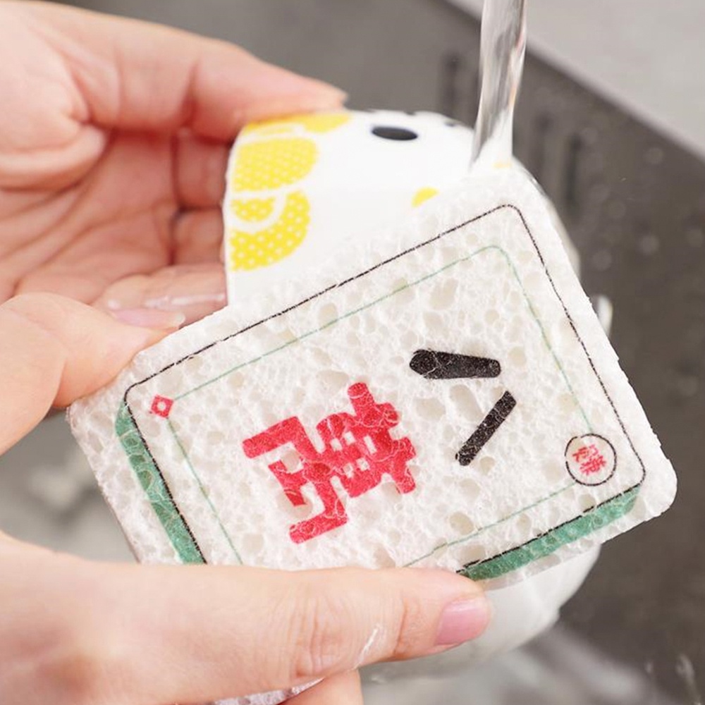 Sponge 1 Buah Spons Pembersih Mahjong, Spons Penyeka Kayu Padat, Spons Dapur, Penyerap Tidak Lengket, Spons Minyak, Kekuatan Ajaib, Aksesori Pembersih Dapur