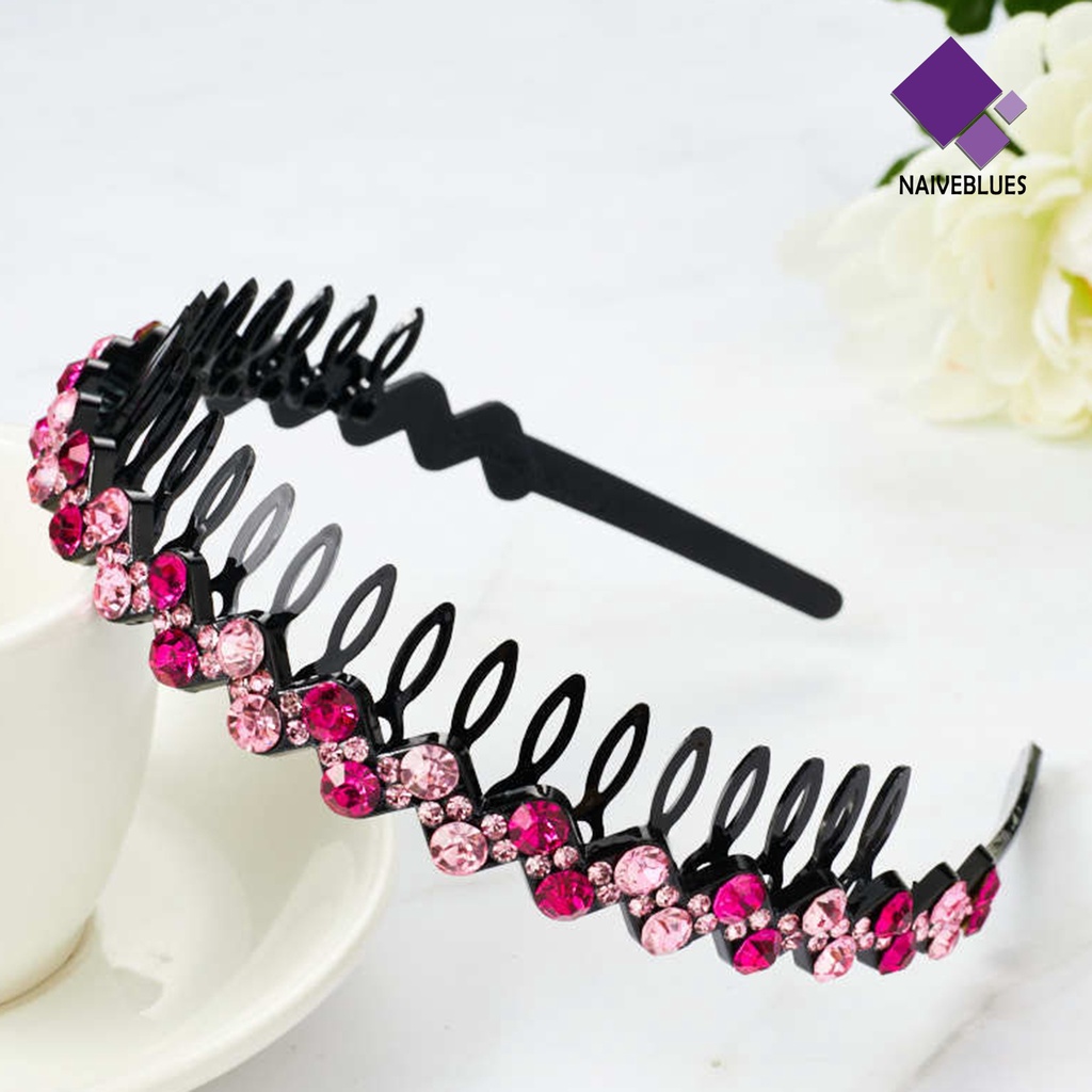 &lt; Naiveblues &gt; Jepit Rambut Shiny Colorful Rhinestone Non-Slip Reusable Brim Gadis Bando Aksesoris