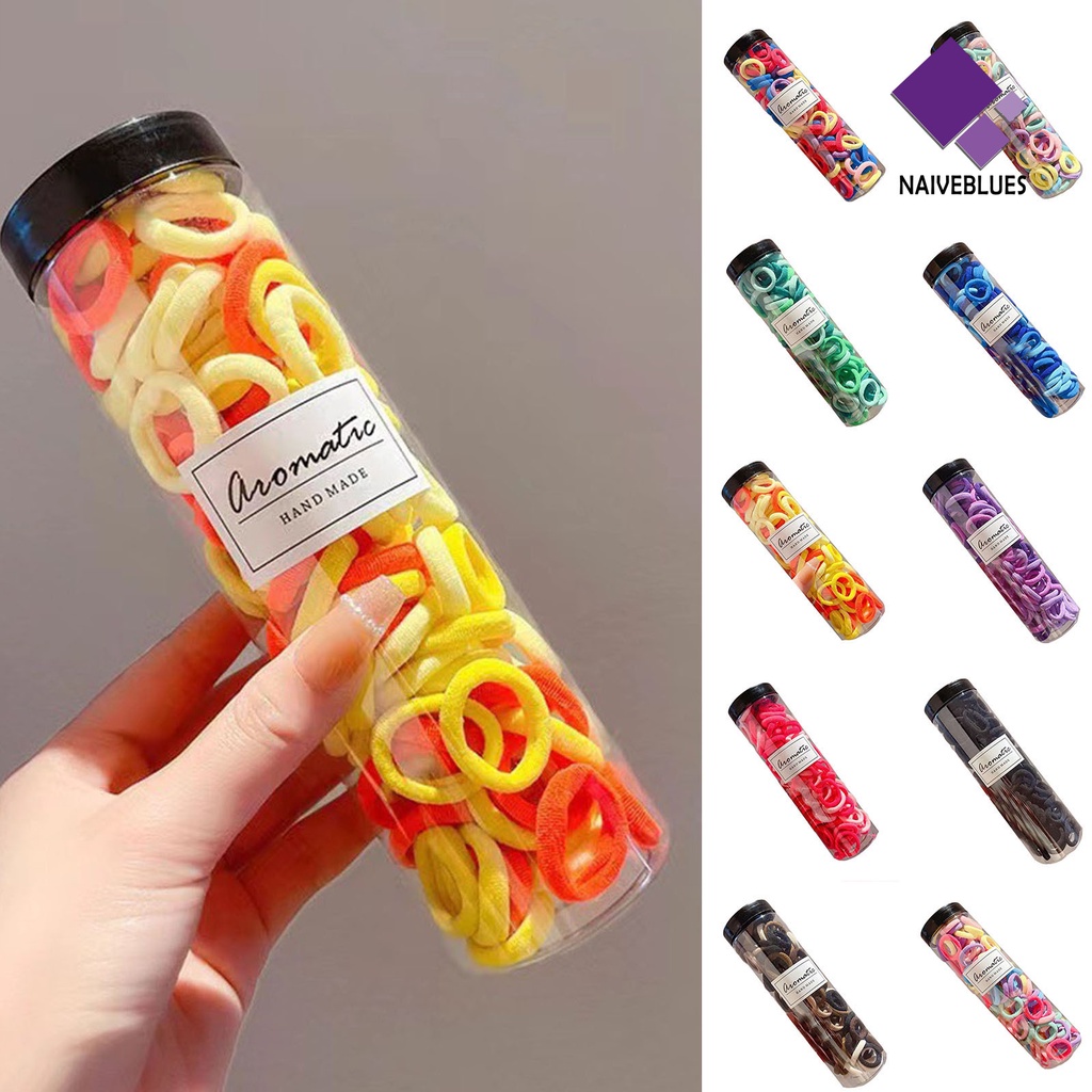 &lt; Naiveblues &gt; 100Pcs Ikat Rambut Anak Perempuan Anti Jatuh Permen Hiasan Kepala Tali Pengikat Elastis Aksesoris Rambut