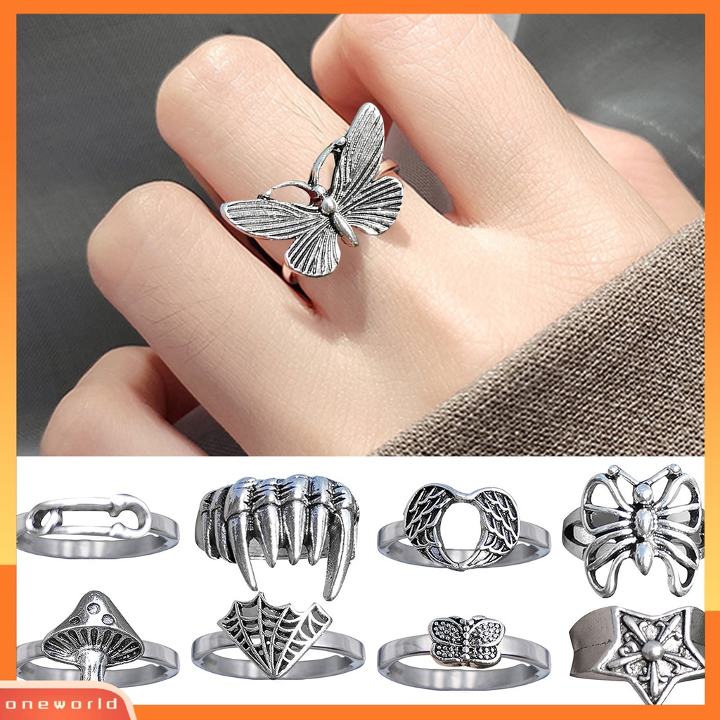 [EONE] Wanita Cincin Kepribadian Hias Gaya Eropa Fashion Retro Skeleton Silvering Finger Ring Untuk Pakaian Sehari-Hari