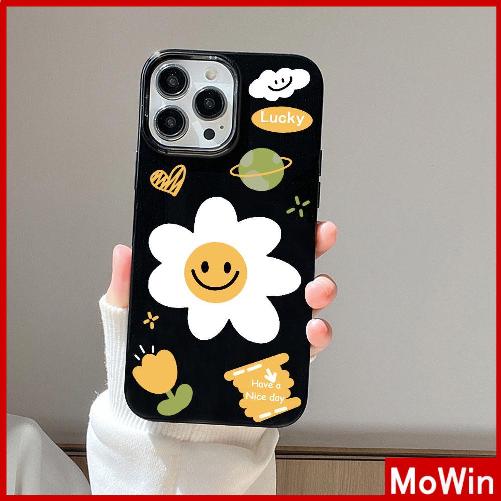 For iPhone 14 Pro Max iPhone Case Black Pink Glossy TPU Soft Case Shockproof Protection Camera Daisy Smiley Compatible with iPhone 13 Pro max 12 Pro Max 11 xr xs max 7Plus 8Plus