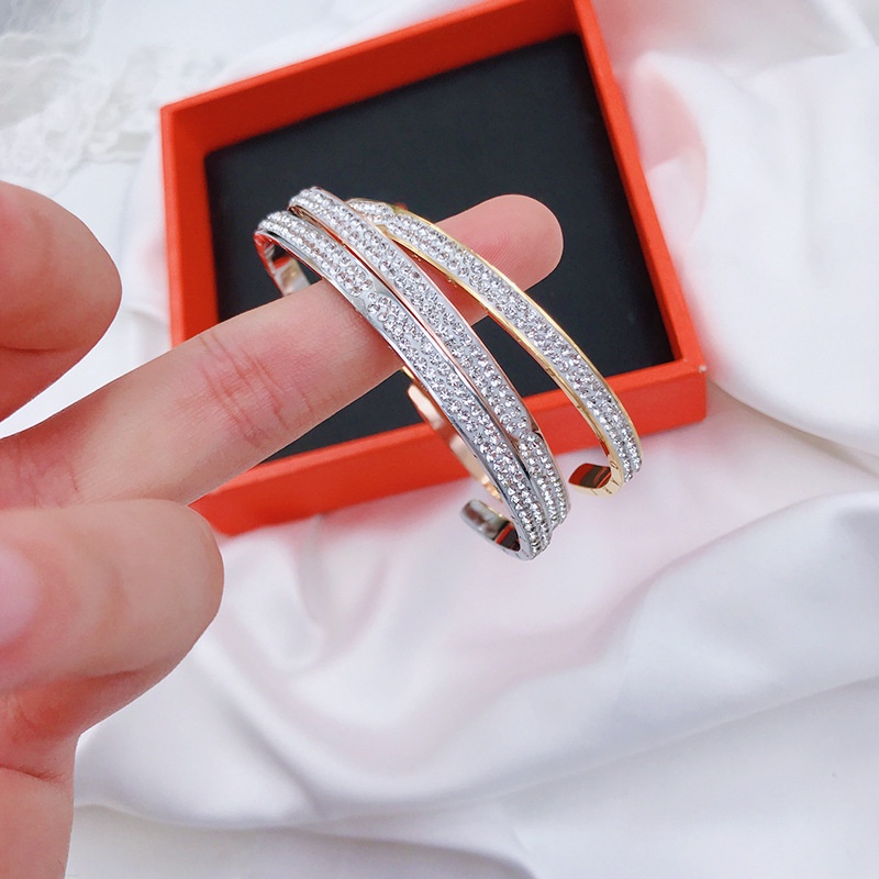 GROSIR Gelang bangle ful zircon titanium stainless steel 316L import berkualitas anti karat bisa bayar di tempat COD