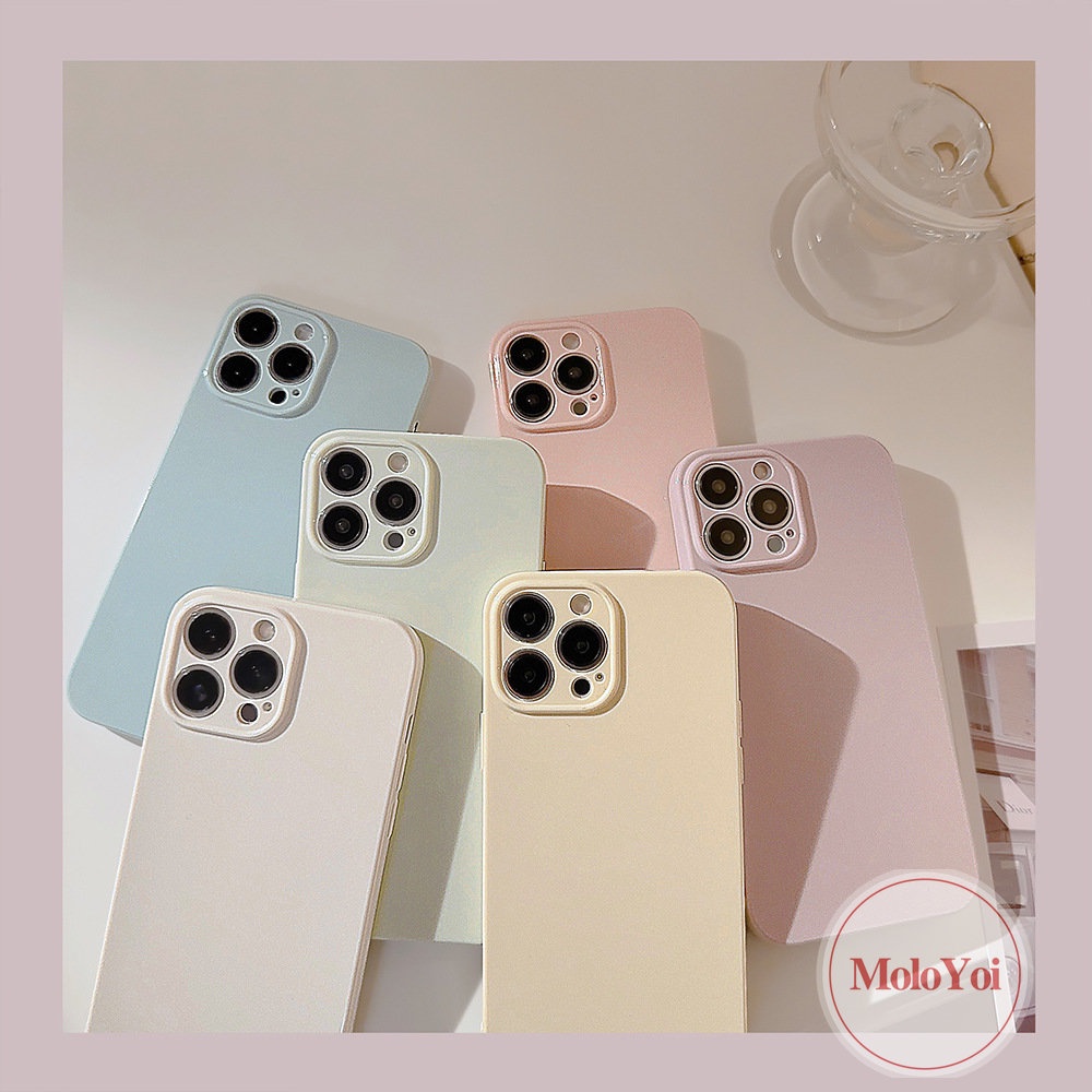 IPHONE Casing Ponsel Warna Permen Macaron Kompatibel Untuk Iphone11 14 13 12 Pro Max 7Plus 11 XR 8Plus X XS Max Shockproof Mewah Simple Solid Glossy Lembut Cover Pelindung Lensa Kamera