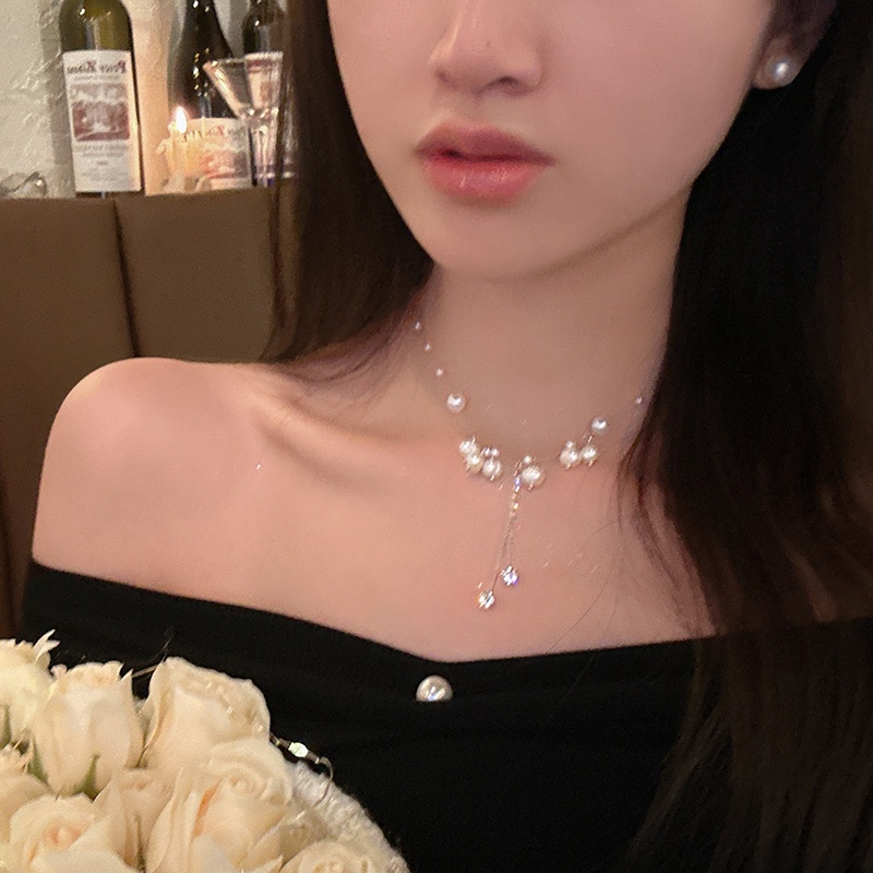 Kalung Geometris Mutiara Berlian Imitasi Fashion Untuk Wanita