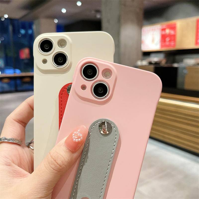 IPHONE Slim Frameless Leather Wrist Strap Holder Phone Case Untuk Iphone14 13 12 Pro MAX Plus Sarung PC Keras Tahan Guncangan Untuk Iphone11