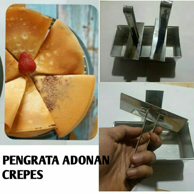 alat pengrata adonan kue crepes T + loyang tempat pengrata adonan kue crepes stainless-leker