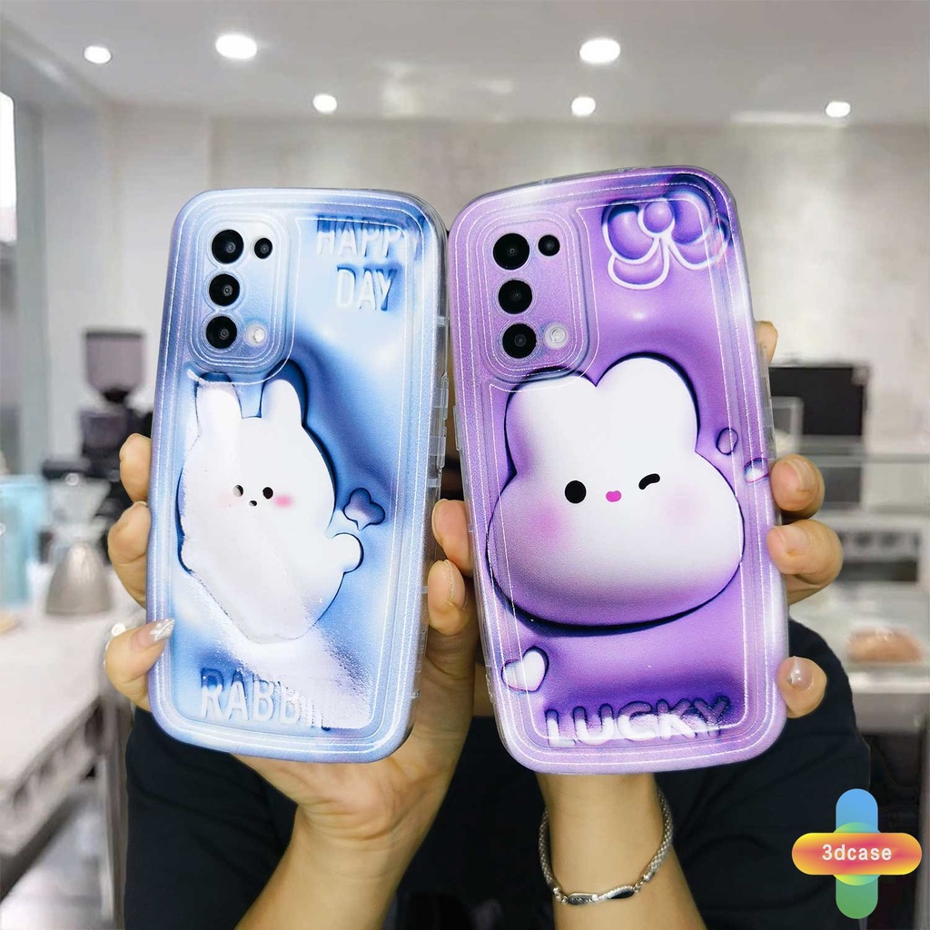 Casing Realme C33 C30 C30S C31 C35 C11 2021 C21Y C15 C21 C25 C20 C3 C12 C2 C25S 10 5S 5 5i 9i C17 7i C1 C25Y C2 C3i 6i C20A  Narzo 20 10 10A 20A 30A 50A 50i Prime A7 A5S A15 A16 A17 A53 A53S A57 Cute Rabbit Camera Lens Protection Soap Case