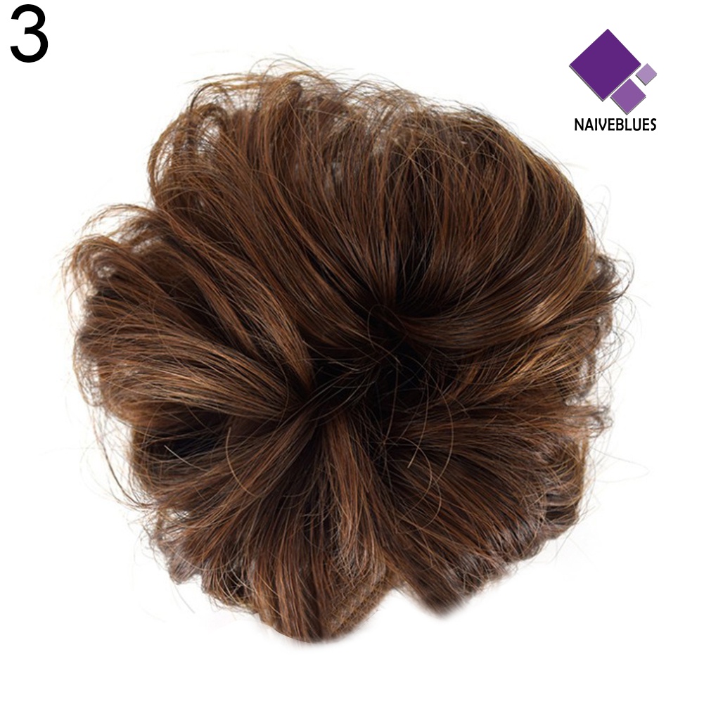 &lt; Naiveblues &gt; Wanita DIY Elastis Keriting Wig Rambut Cincin Hiasan Kepala Chignon Ponytail Sopak