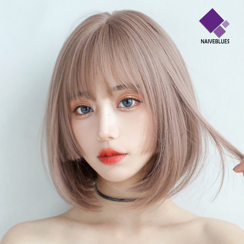 &lt; Naiveblues &gt; Wig Wanita No Perm Nyaman Dipakai Berbulu Realistis Natural Pink Cutting Pendek