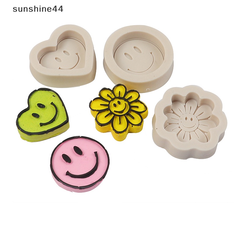 Sunshine Cetakan Coaster Semen Smiley Face Lucu Emoticon Cetakan Silikon Cetakan Kue Sabun ID