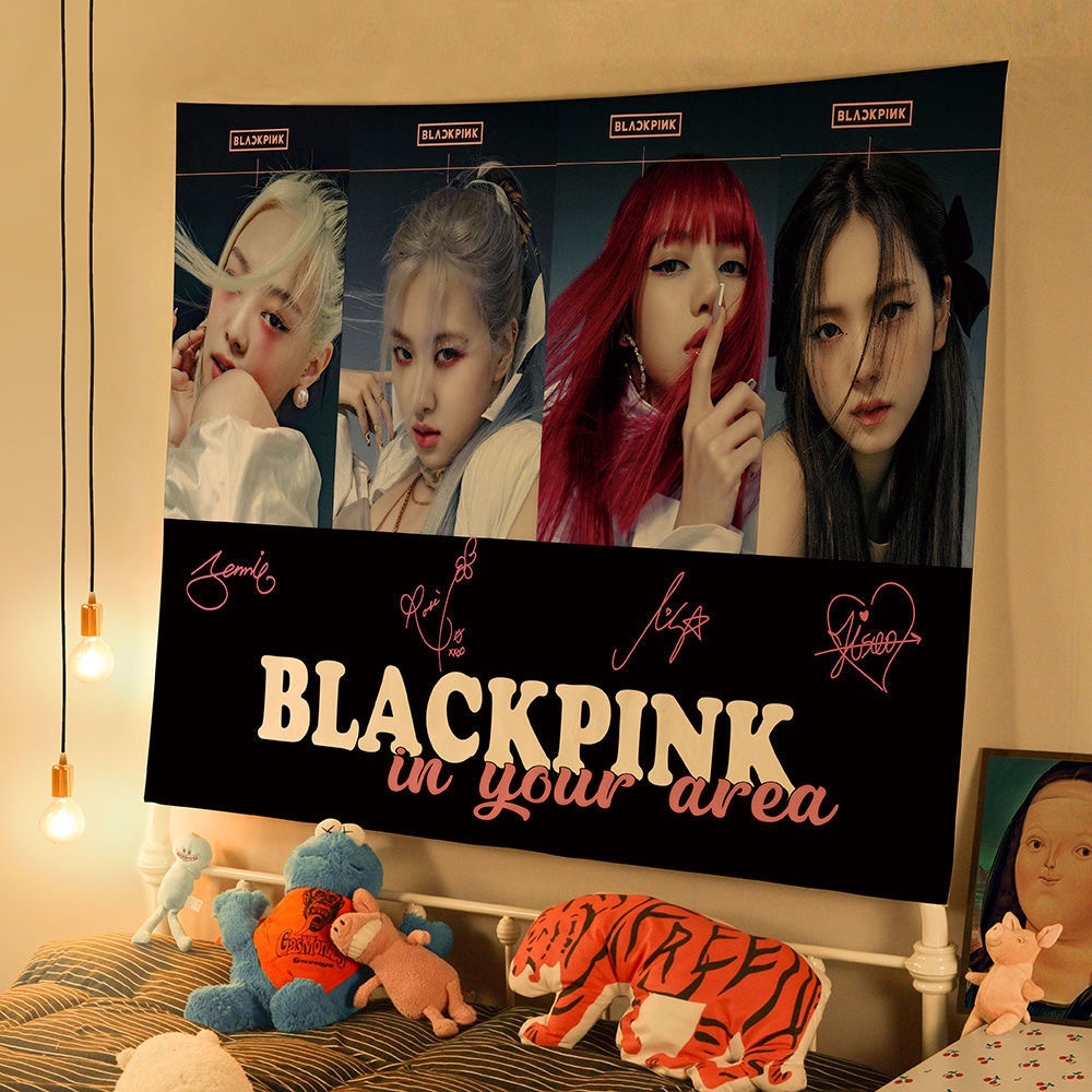 Blackpink Poster Background Kain Dekorasi Asrama Kamar Tidur Wall Cloth JISOO JENNIE ROSE LISA Keliling Blackpink