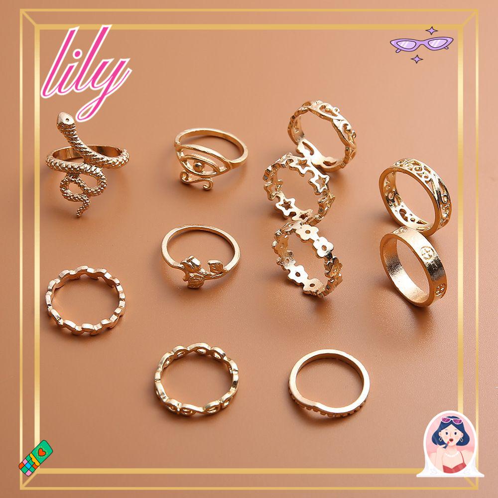 Lily 11Pcs/Set Cincin Berbentuk Ular Hadiah Paduan Emas Bintang Wanita Gadis Perhiasan