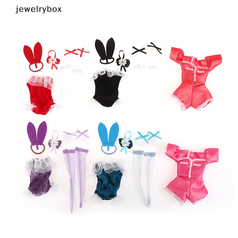 [jewelrybox] 1set Pakaian Boneka Lengan Pendek Celana Pendek Sexy Bunny Dress Headband Stoking Seragam Pesta Untuk Butik Boneka 30CM