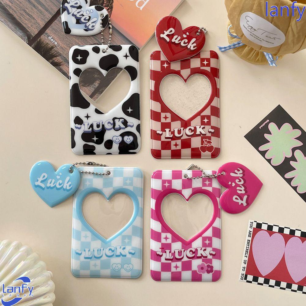 Lanfy Kpop Photocard Holder Kawaii Kartu Nama Kartu Siswa Cinta Hati Hollow Binders Albums Card Storage Case Heart Chessboard Idol Lengan Foto