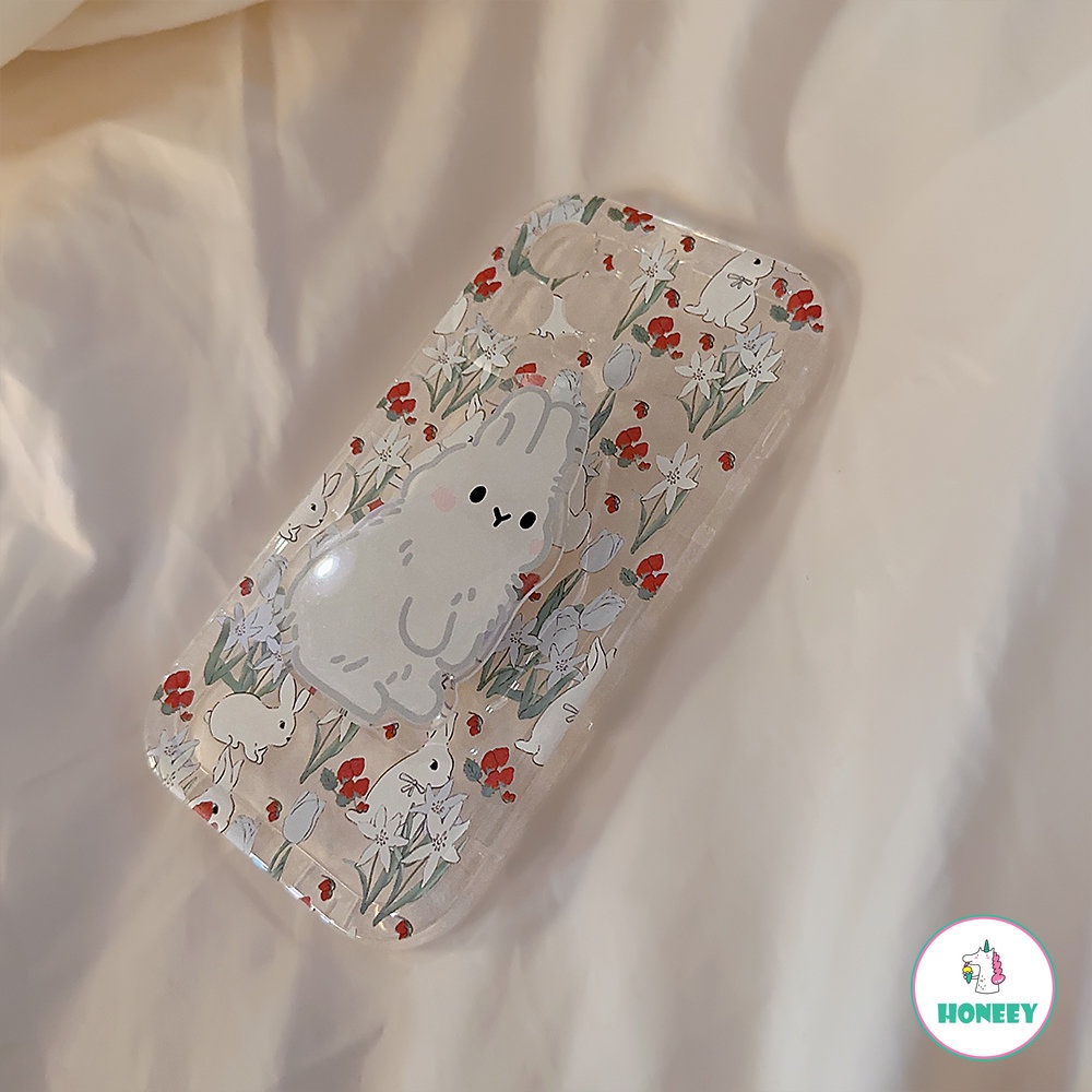 IPHONE Retro Garden Cranberry Cute Rabbit Bracket Transparan Casing Ponsel Untuk Iphone14 13 12 11 Pro Max14 Plus Case Kartun Soft Cover