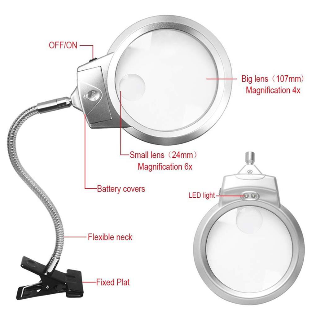 Led-illuminated Magnifier Microscope Magnifying Glass Clip-on Desk Metal Hose Magnifier Untuk Lukisan Berlian Imitasi 5D Dan Cross Stitch Alat