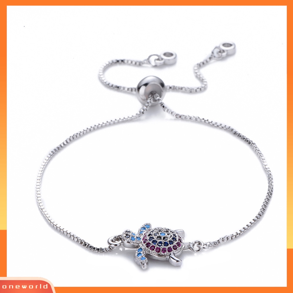 [EONE] Turtle Gelang Adjustable Shiny Colorful Rhinestones Sparkling Geometric Hias Hadiah Wanita Gadis Penyu Laut Gelang Mungil Perhiasan Untuk Pacaran