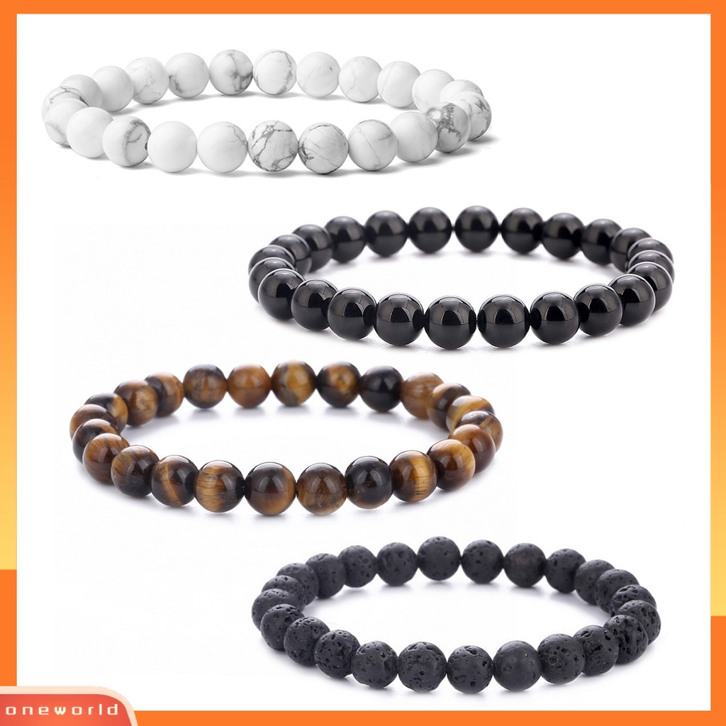 [EONE] 4pcs/set Gelang Pasangan Aneka 8mm Manik-Manik Bulat Batu Alam Elastis Penghilang Stress Pria Wanita Tiger Eye Bracelet Fashion Perhiasan