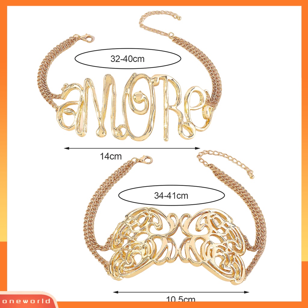 [EONE] Kalung Choker Vintage Hip Hop Shiny Letter MORE Butterfly Dekoratif Hadiah Wanita Rantai Logam Kalung Pendek Retro Perhiasan