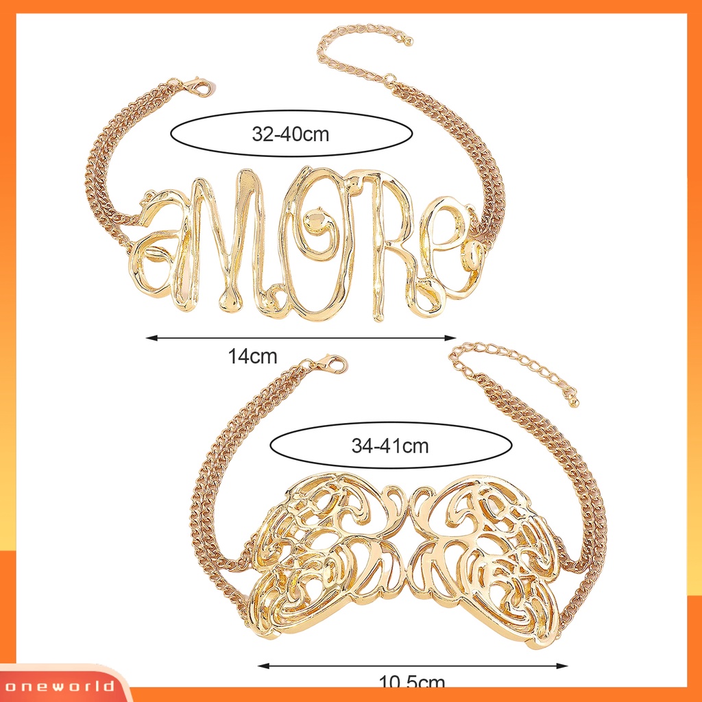 [EONE] Kalung Choker Vintage Hip Hop Shiny Letter MORE Butterfly Dekoratif Hadiah Wanita Rantai Logam Kalung Pendek Retro Perhiasan