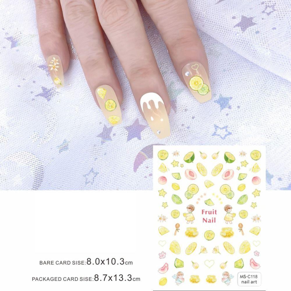 Needway Kartun Kuku Decals Semangka Keren Perekat Diri Decal Cherry Musim Panas Buah Seri Lemon Kuku Dekorasi